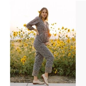 Hatch Sabrina Jumpsuit Ditsy Black Brown Floral 100% Cotton Maternity Size 1